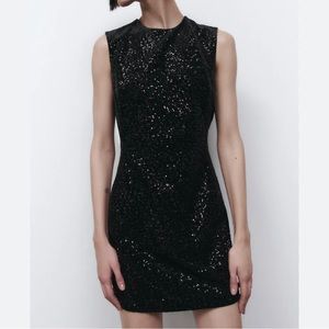 ZARA Black Sequin Sleeveless Mini Dress - Size XL